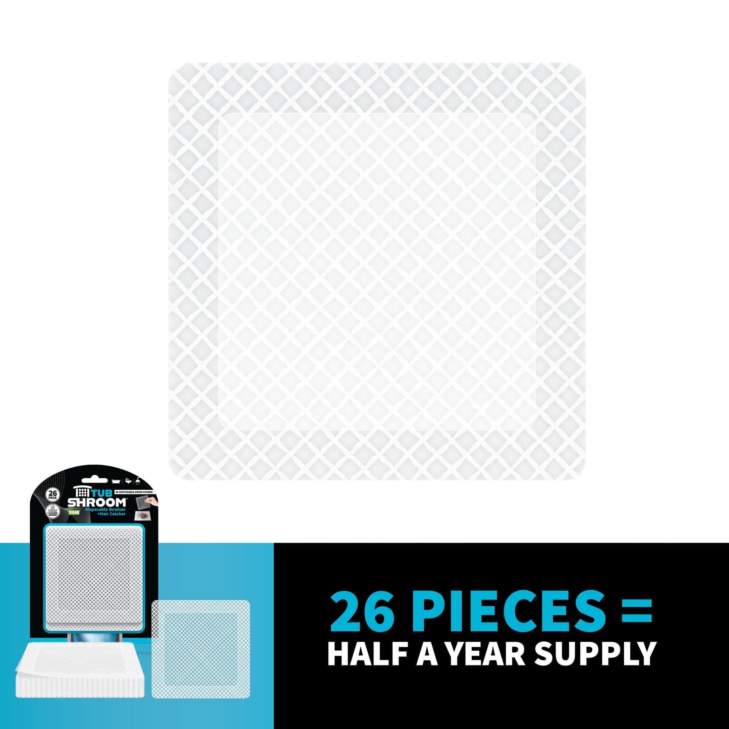 26-Pack Square Disposable Drain Cover - Hair Catcher Mesh Sticker Strainers for Shower, Bathtub, and Bathroom - Hair Catcher Sticker Drain Protector - Half-Year Supply