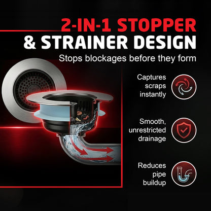 Kitchen Sink Drain Strainer, 2-in-1 Pop-Up Sink Stopper & Strainer with Removable Anti-Clog Basket, 304 Stainless Steel, Fits 3"-3.4" US Standard Drains