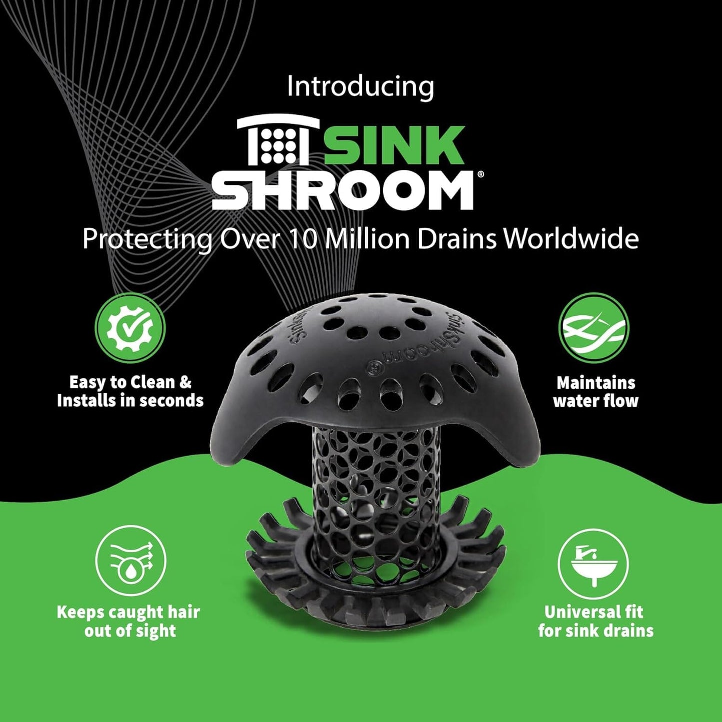 Ultra Bathroom Sink Drain Protector, Stainless Steel, Matte Black, Hair Catcher with Multiple Drain Adapters