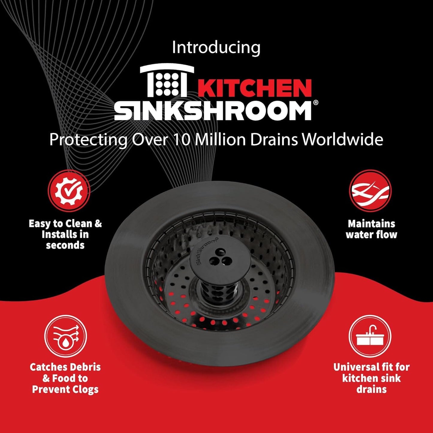 Kitchen Clog-Free Kitchen Sink Drain Strainer with Stopper - Sink Protector for Kitchen Sink, Stainless Steel, Matte Black
