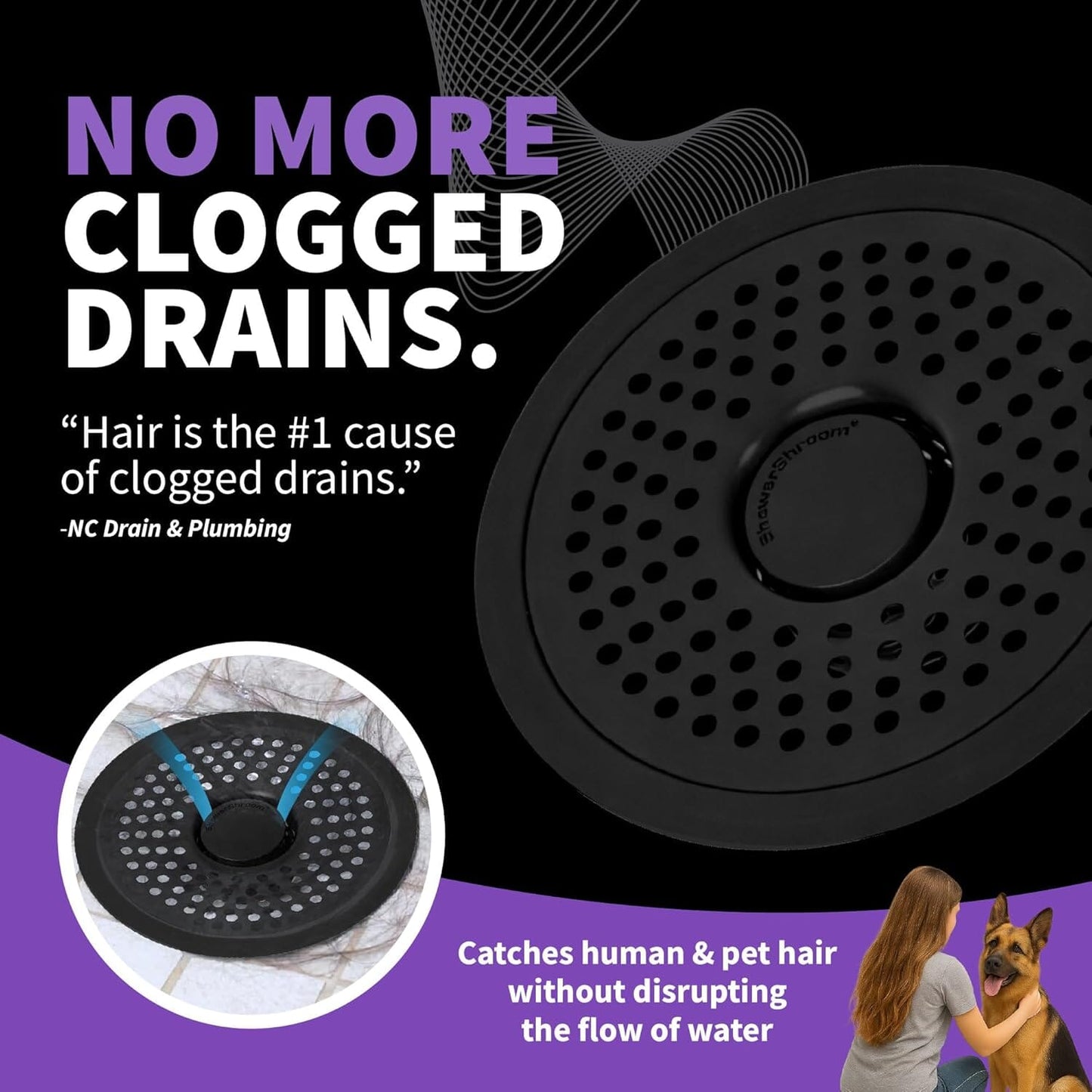 Ultra Matte Black Hair Catcher, Stainless Steel Drain Protector, Fits All Shower Drains