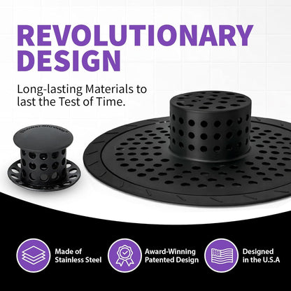 Ultra Matte Black Hair Catcher, Stainless Steel Drain Protector, Fits All Shower Drains