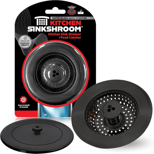 Kitchen Clog-Free Kitchen Sink Drain Strainer with Stopper - Sink Protector for Kitchen Sink, Stainless Steel, Matte Black