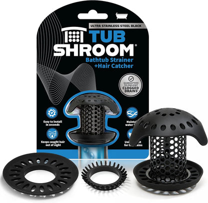 Ultra Stainless Steel Drain Protector, Hair Catcher Strainer for Bathroom Tub and Shower, Matte Black, 1-Pack