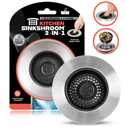 Kitchen Sink Drain Strainer, 2-in-1 Pop-Up Sink Stopper & Strainer with Removable Anti-Clog Basket, 304 Stainless Steel, Fits 3"-3.4" US Standard Drains