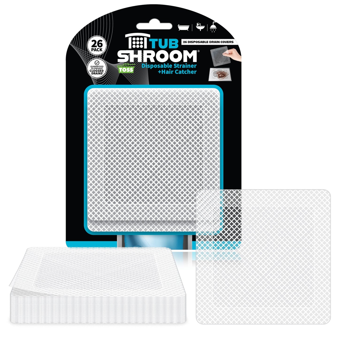26-Pack Square Disposable Drain Cover - Hair Catcher Mesh Sticker Strainers for Shower, Bathtub, and Bathroom - Hair Catcher Sticker Drain Protector - Half-Year Supply